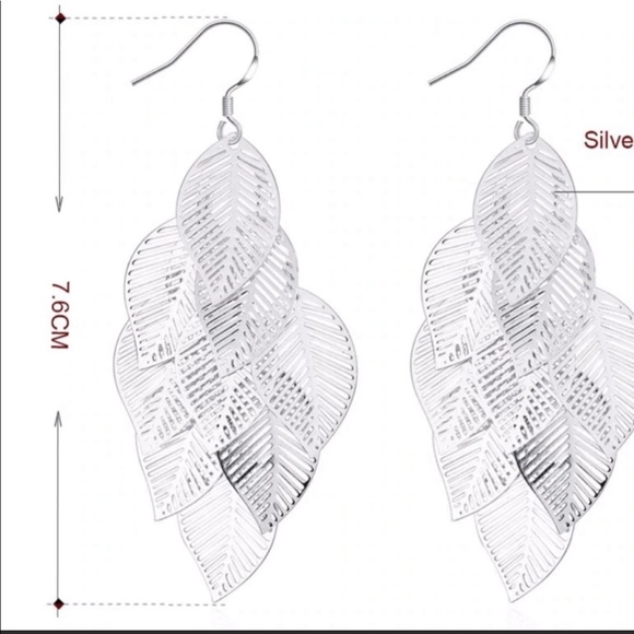 Sterling Silver 925 Leaves Earrings - Picture 2 of 5